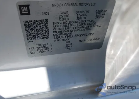 2021 Chevrolet Silverado 1500 4Wd Short Bed High Country из США, поврежденный, VIN 1GCUYHEL5MZ241422